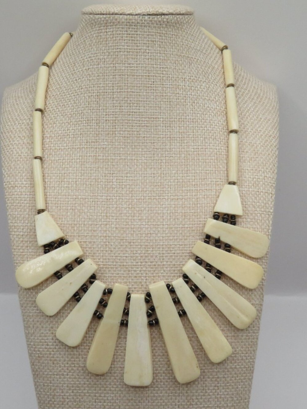 Bone Tribal Bib Choker Necklace - Picture 2 of 10
